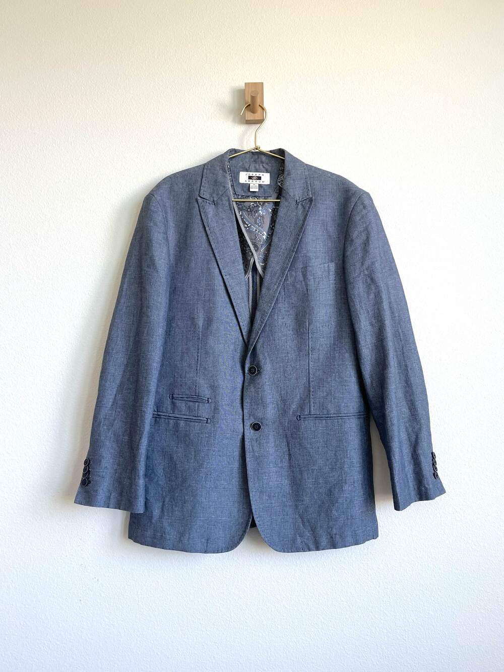 Joseph Abboud Coastal Grandfather Blue Plaid Linen Cotton Blazer Sport Coat
